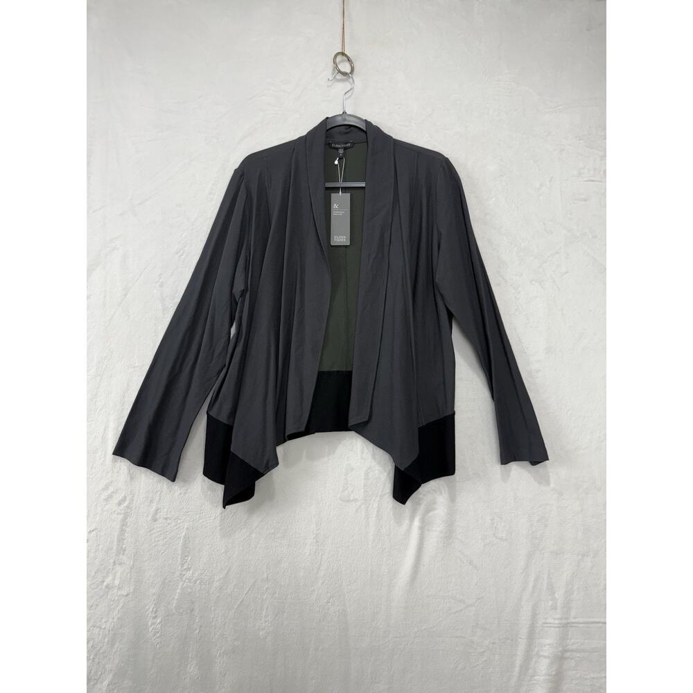 Eileen Fisher Gray Black Colorblock Drape Cardigan Size XL NWT